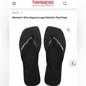 Havaianas Women’s Slim Square Logo Metallic Flip Flops — Black